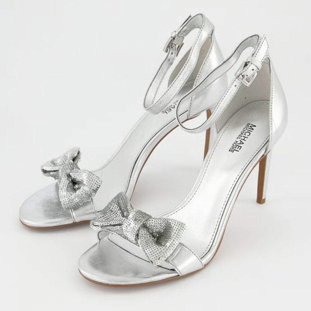 MICHAEL Michael Kors PARIS Metallic Sequins Bow Open Toe Ankle Strap Sandals